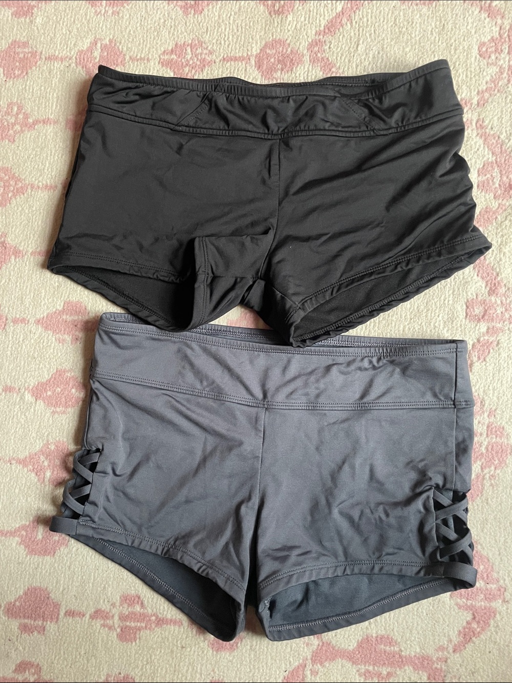 Kona Sol Black & Gray Women's Swim Bottom Boy Shorts Bundle Both Sz. Small